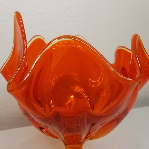 Viking Epic 6 Petal Persimmon Handkerchief Vase Compote Art Glass 7"x6.5 Vintage - Picture 3 of 11